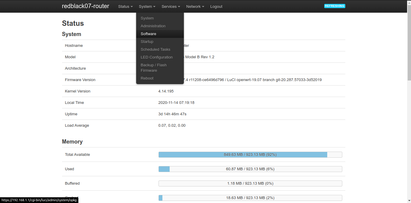 System usage. Luci-Theme-OPENWRT-2020. Luci-Theme-Freifunk-Generic.